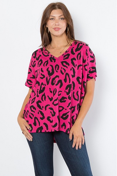 PT11583 URBAN RIB PRINT DOLMAN SIDE SLIT